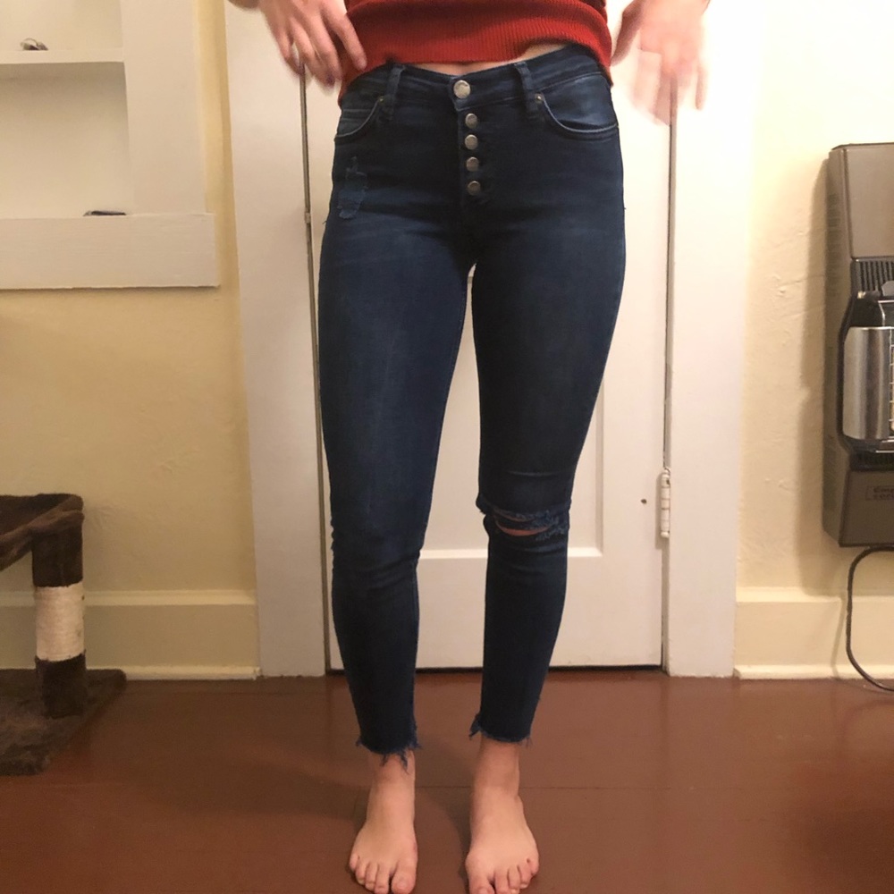 Free People dark wash open button fly jeans